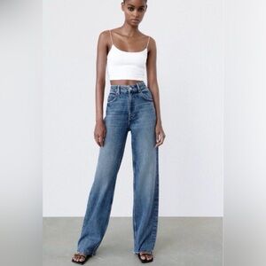 Zara TRF High Rise Wide Leg Jeans Medium Wash Size 6